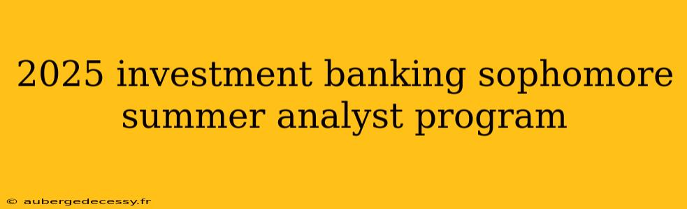 2025 investment banking sophomore summer analyst program