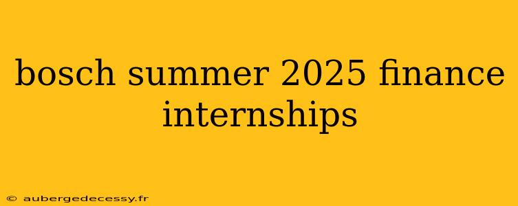 bosch summer 2025 finance internships